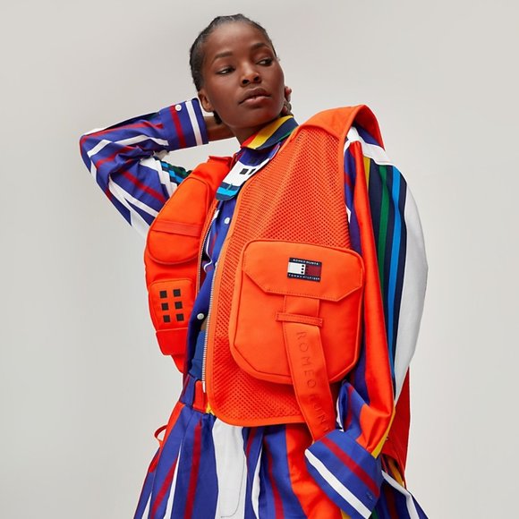 Tommy Hilfiger TOMMYXROMEO Tactical Vest in Neon Orange Size Small